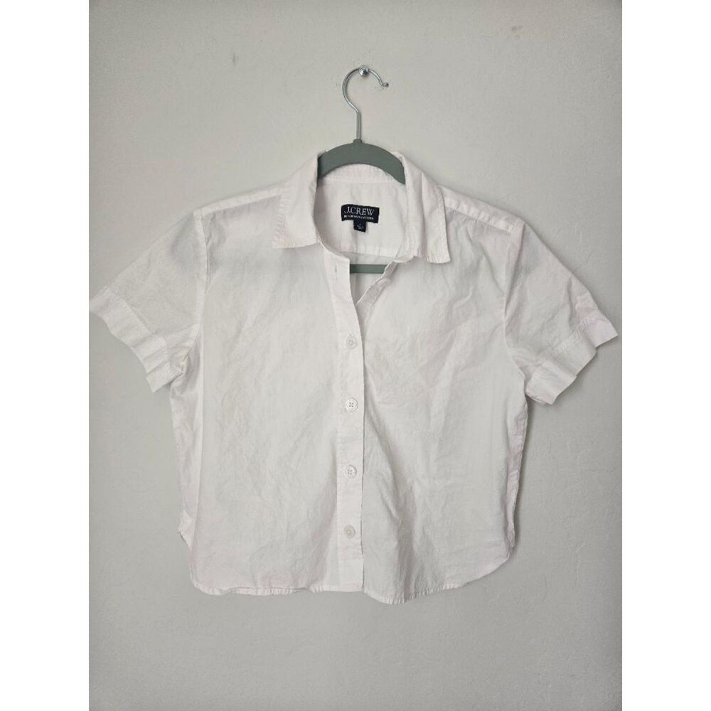 J.Crew Cotton White Cropped Fit Button-Up Women's Shirt. Size 2. Pre-owned